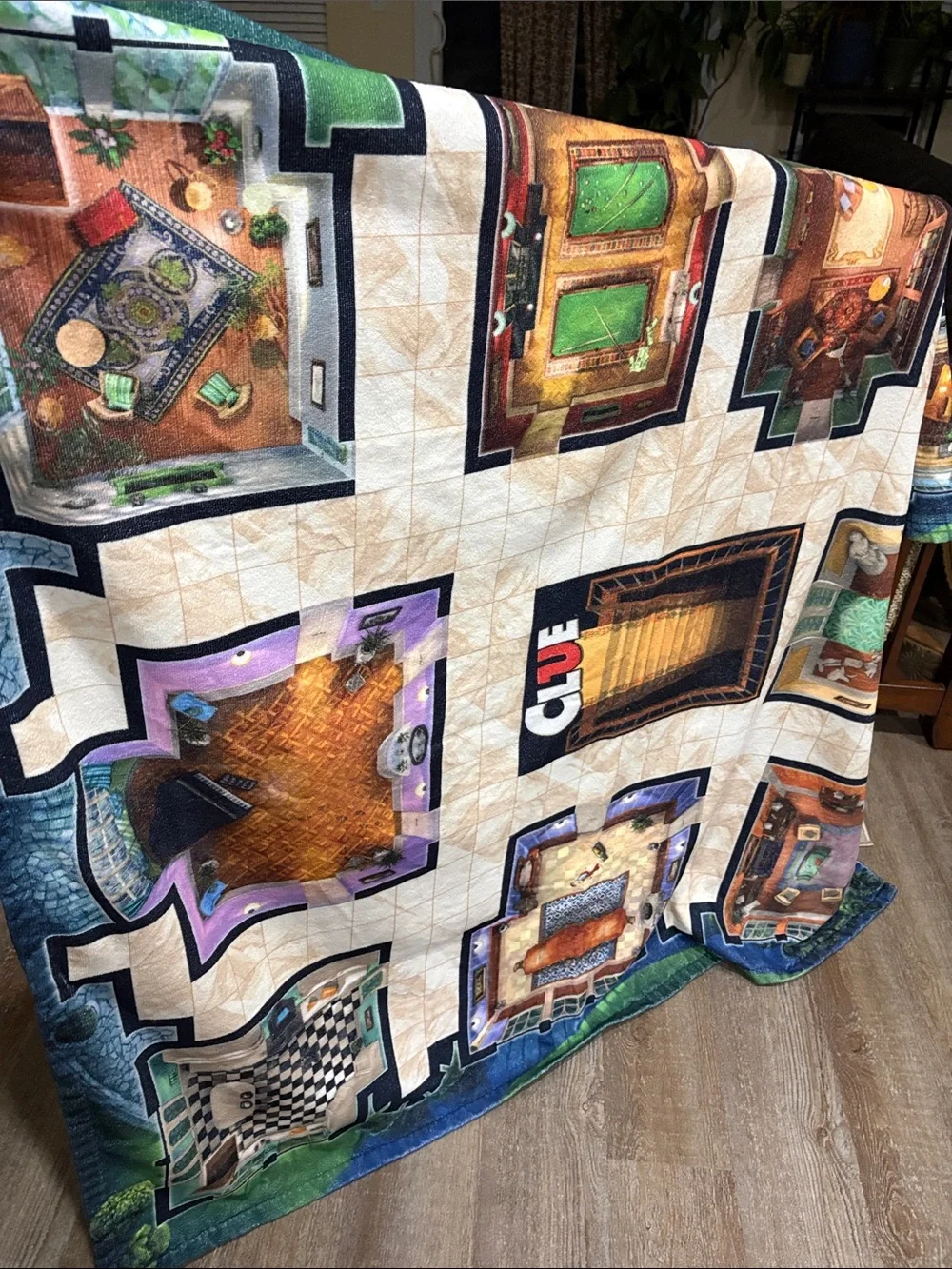 Clue Game Beach Towel Blanket. Like new! Approx.  56 in x 58 in